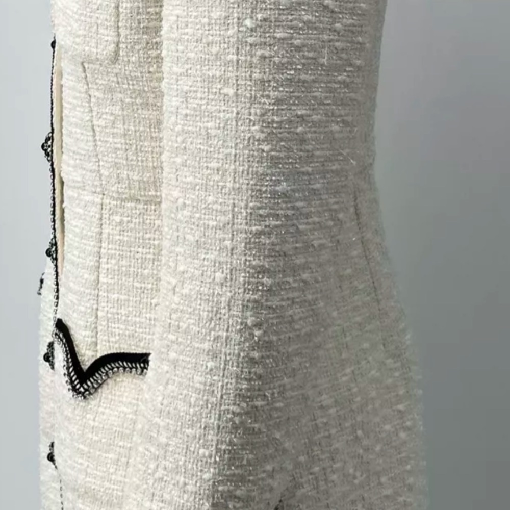 SOLD!SELF-PORTRAIT Metallic Tweed Crystal Embellished Boucle Longline Mini Dress - Picture 6 of 10